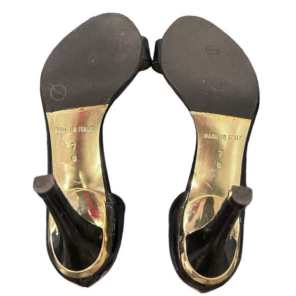 Vintage Michael Kors Black Patent Leather &Gold Open Toe Heels Made in Italy EUC - Picture 2 of 6